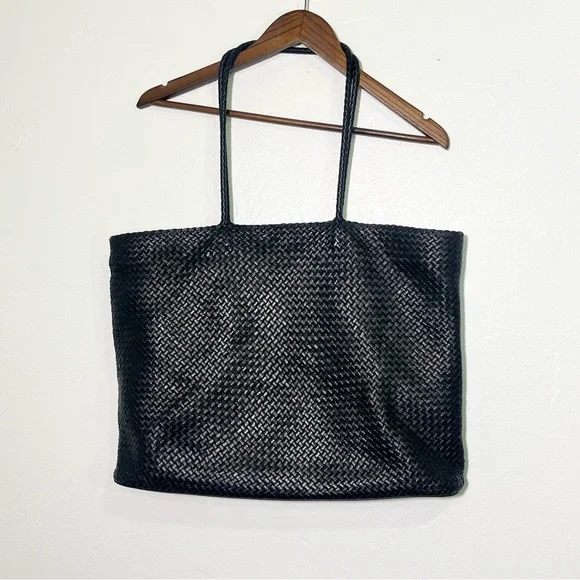 Quince Black Italian Leather Handwoven Tote Bag - Picture 4 of 14